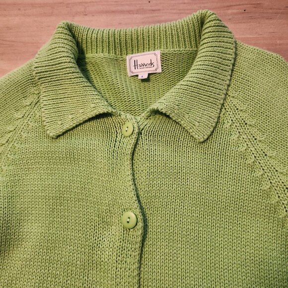 Harrods Knightsbridge Cardigan Sweater Vintage Green Button Up Cotton Large EUC - Picture 5 of 10